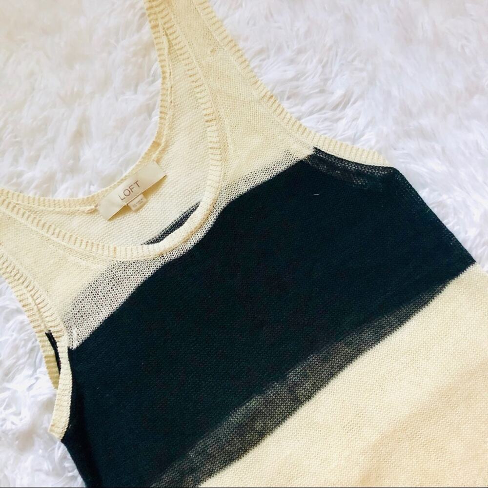 LOFT • Ann Taylor Striped Black + Cream Knit Mesh Sweater Tank Top